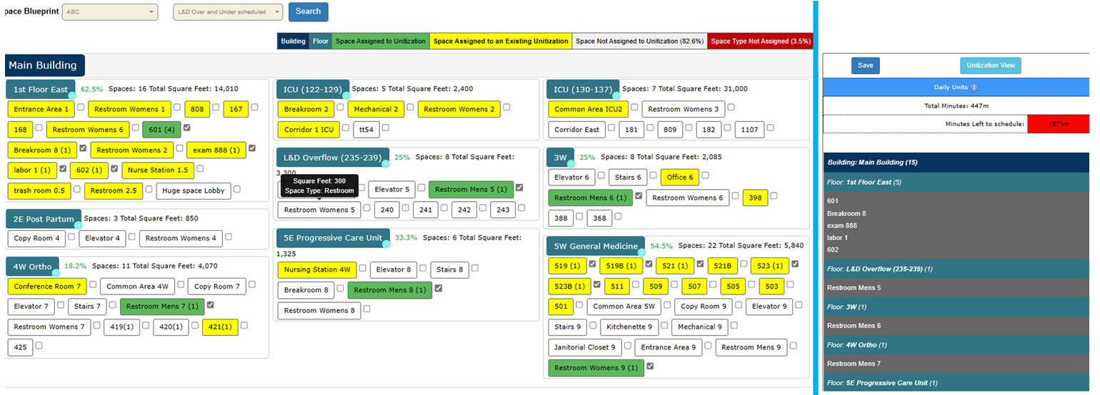 Space Matrix to help build Unitization Schedules and properly schedule space to be cleaned