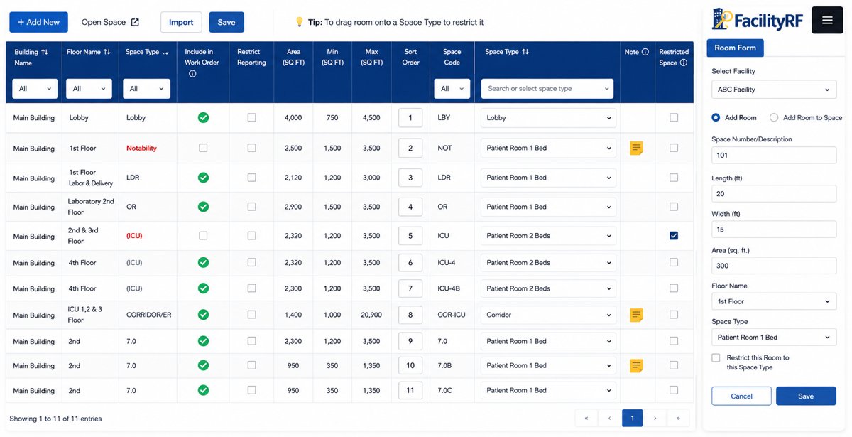 Space Database to document the location and every attribute to effectively schedule cleanings.