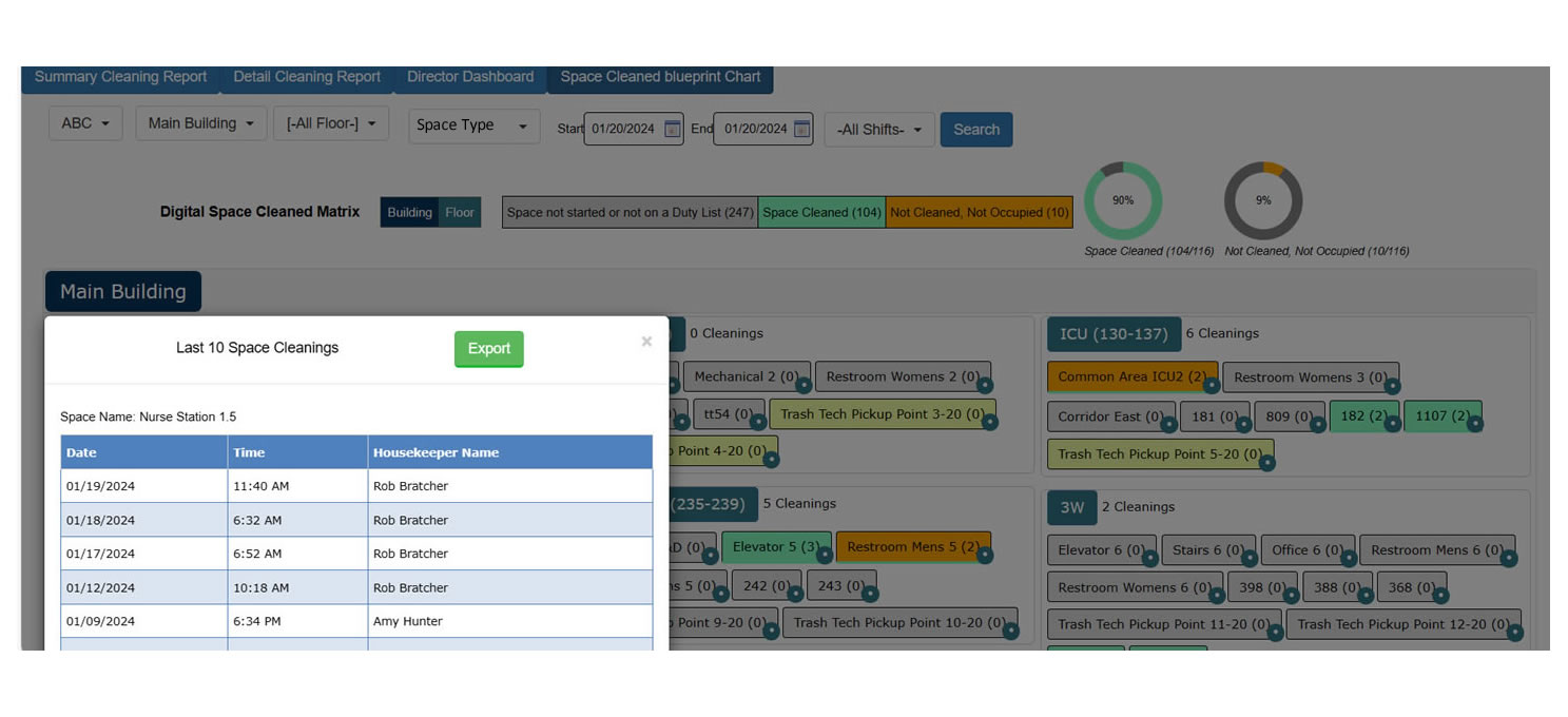 Space cleaned blueprint chart for mgt and clients to see space that has been cleaned